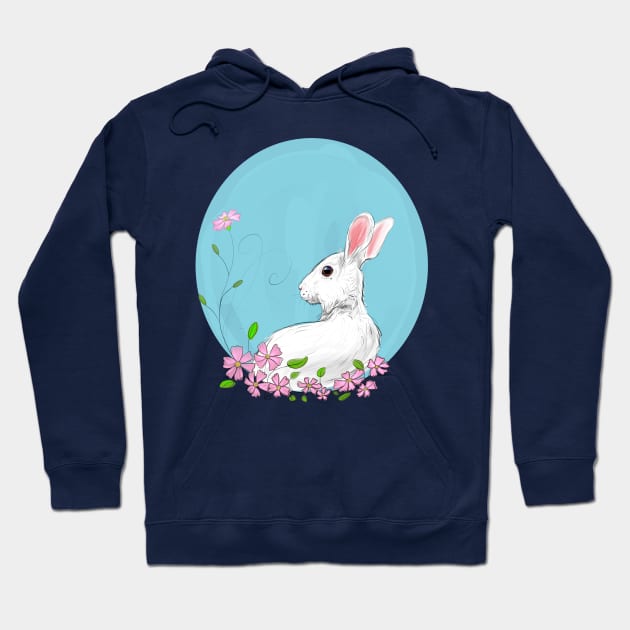 Charming Spring Rabbit and Pink Blossoms Hoodie by Ratna Arts